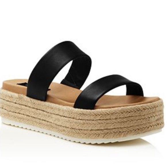AQUA Ayden Black Leather Espadrille Slide Platform Sandals 10 - Picture 1 of 9